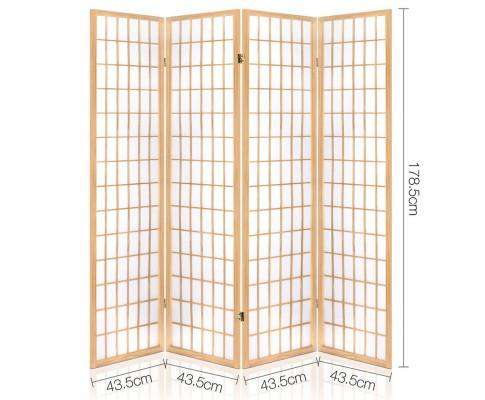 4 Panel Wooden Room Divider - Natural Artiss