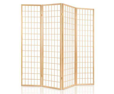 4 Panel Wooden Room Divider - Natural Artiss
