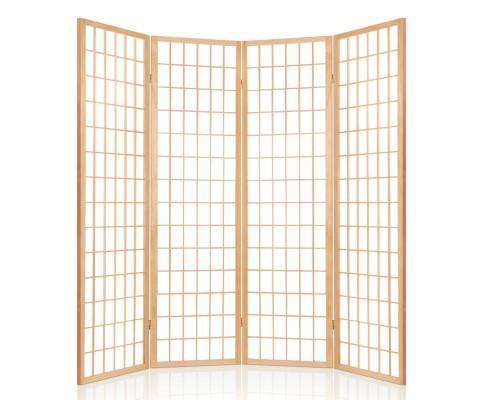 4 Panel Wooden Room Divider - Natural Artiss