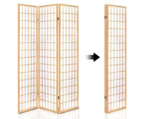 4 Panel Wooden Room Divider - Natural Artiss