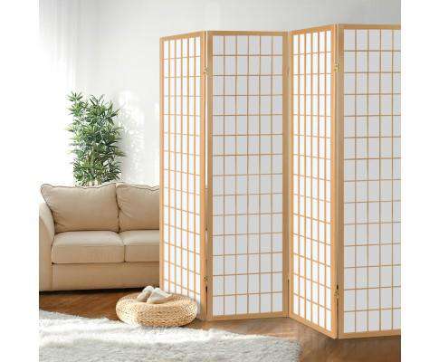 4 Panel Wooden Room Divider - Natural Artiss