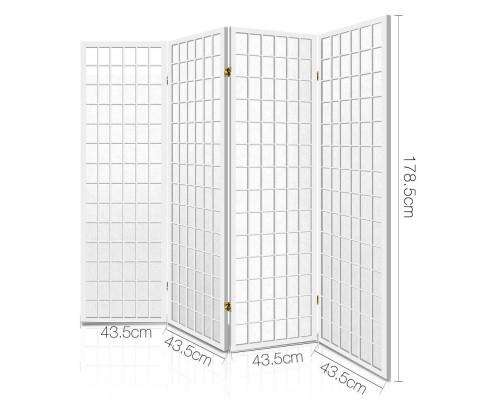 4 Panel Wooden Room Divider - White Artiss