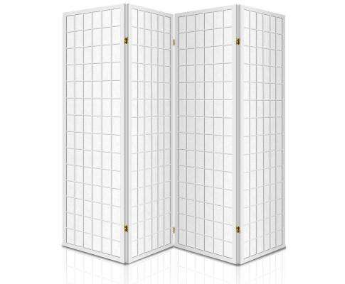 4 Panel Wooden Room Divider - White Artiss