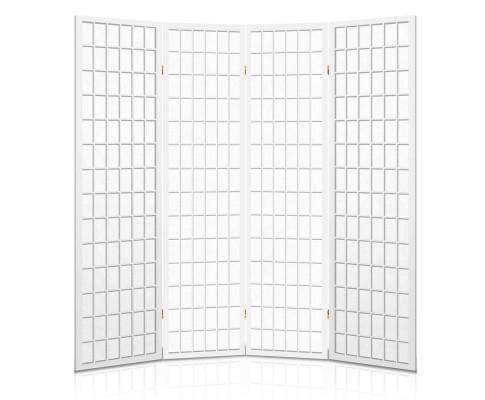 4 Panel Wooden Room Divider - White Artiss
