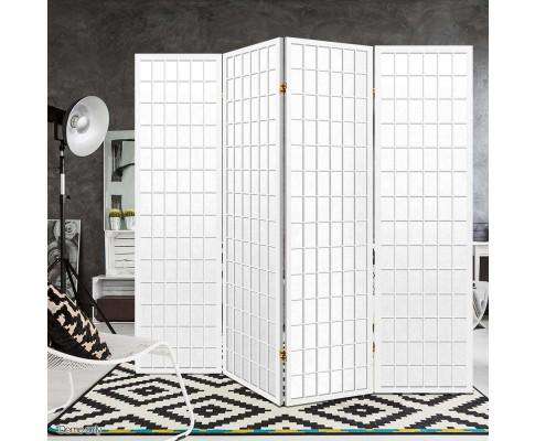 4 Panel Wooden Room Divider - White Artiss