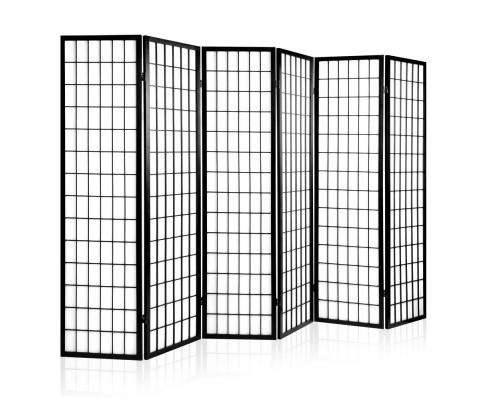 6 Panel Room Divider Privacy Screen Foldable Pine Wood Stand - Black Artiss