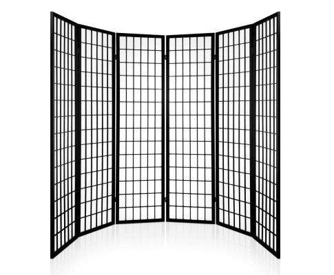 6 Panel Room Divider Privacy Screen Foldable Pine Wood Stand - Black Artiss