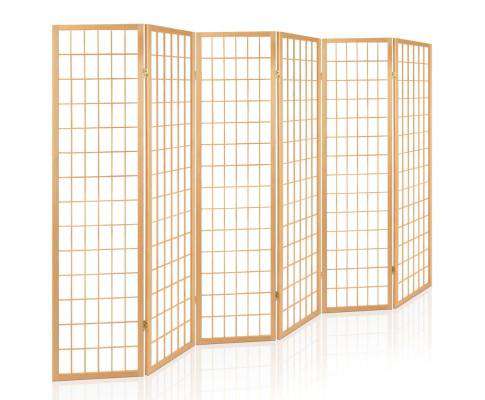 6 Panel Room Divider Privacy Screen Foldable Pine Wood Stand - Natural Artiss