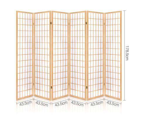 6 Panel Room Divider Privacy Screen Foldable Pine Wood Stand - Natural Artiss
