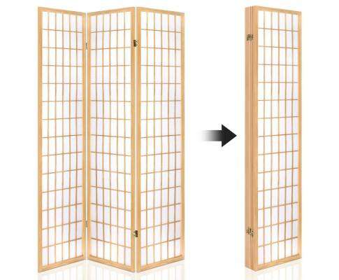 6 Panel Room Divider Privacy Screen Foldable Pine Wood Stand - Natural Artiss