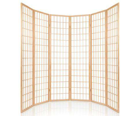 6 Panel Room Divider Privacy Screen Foldable Pine Wood Stand - Natural Artiss