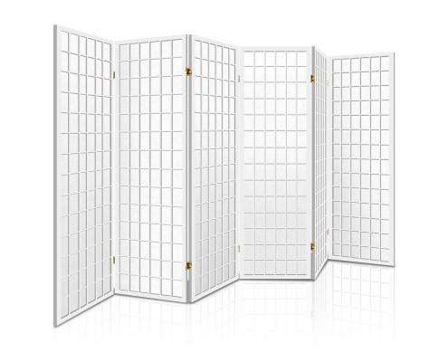 6 Panel Room Divider Privacy Screen Foldable Pine Wood Stand - White Artiss