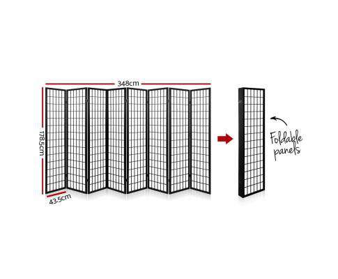 8 Panel Room Divider Privacy Screen Dividers Stand Oriental Vintage - Black Artiss