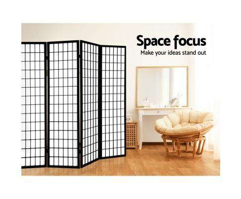 8 Panel Room Divider Privacy Screen Dividers Stand Oriental Vintage - Black Artiss