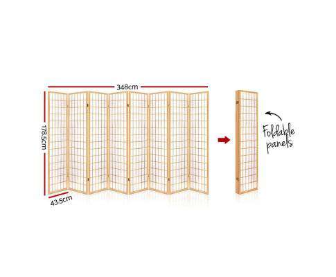 8 Panel Room Divider Privacy Screen Dividers Stand Oriental Vintage - Natural Artiss