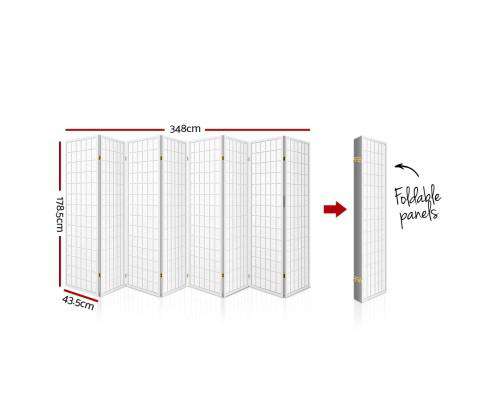 8 Panel Room Divider Privacy Screen Dividers Stand Oriental Vintage - White Artiss
