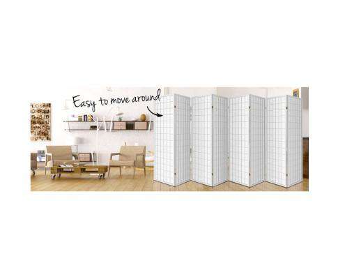 8 Panel Room Divider Privacy Screen Dividers Stand Oriental Vintage - White Artiss
