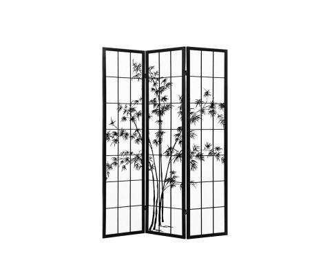 3 Panel Room Divider Screen Privacy Dividers Pine Wood Stand Shoji Bamboo Black - White Artiss