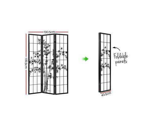 3 Panel Room Divider Screen Privacy Dividers Pine Wood Stand Shoji Bamboo Black - White Artiss