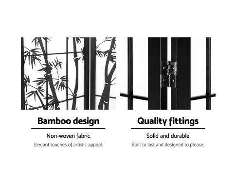 3 Panel Room Divider Screen Privacy Dividers Pine Wood Stand Shoji Bamboo Black - White Artiss