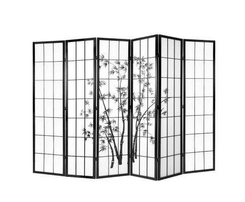 6 Panel Room Divider Screen Privacy Dividers Pine Wood Stand - Black Artiss