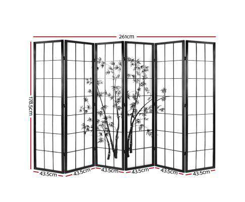 6 Panel Room Divider Screen Privacy Dividers Pine Wood Stand - Black Artiss