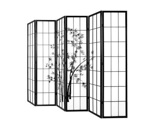 6 Panel Room Divider Screen Privacy Dividers Pine Wood Stand - Black Artiss