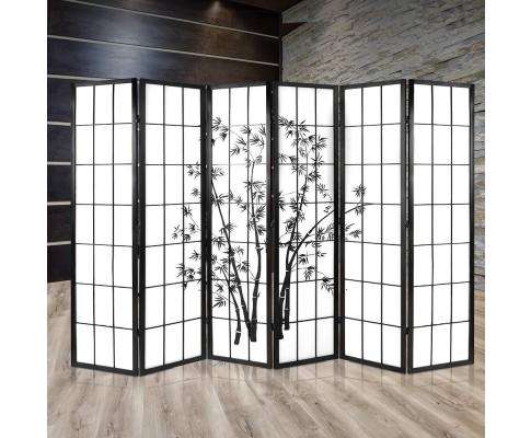6 Panel Room Divider Screen Privacy Dividers Pine Wood Stand - Black Artiss