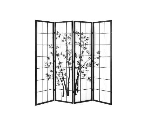 4 Panel Room Divider Screen Privacy Dividers Pine Wood Stand Shoji Bamboo - Black Artiss