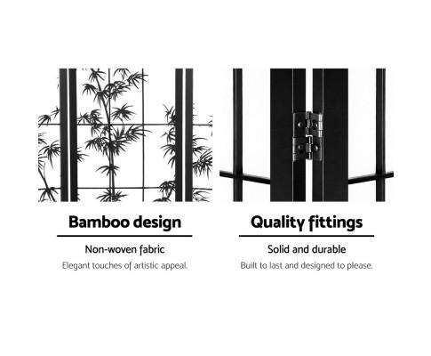 4 Panel Room Divider Screen Privacy Dividers Pine Wood Stand Shoji Bamboo - Black Artiss