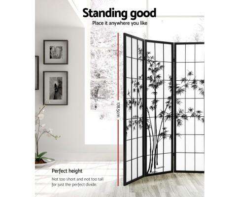 4 Panel Room Divider Screen Privacy Dividers Pine Wood Stand Shoji Bamboo - Black Artiss