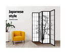 4 Panel Room Divider Screen Privacy Dividers Pine Wood Stand Shoji Bamboo - Black Artiss