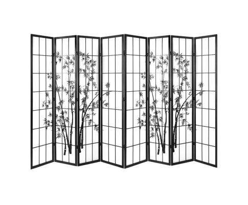 8 Panel Room Divider Screen Privacy Dividers Pine Wood Stand Shoji Bamboo - Black Artiss