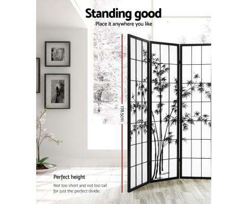 8 Panel Room Divider Screen Privacy Dividers Pine Wood Stand Shoji Bamboo - Black Artiss