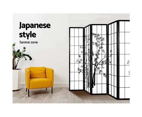 8 Panel Room Divider Screen Privacy Dividers Pine Wood Stand Shoji Bamboo - Black Artiss