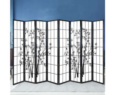 8 Panel Room Divider Screen Privacy Dividers Pine Wood Stand Shoji Bamboo - Black Artiss