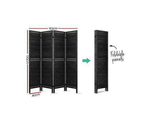 4 Panel Foldable Wooden Room Divider - Black Artiss
