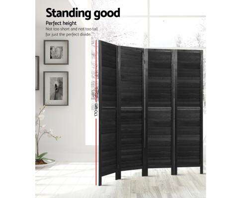 4 Panel Foldable Wooden Room Divider - Black Artiss