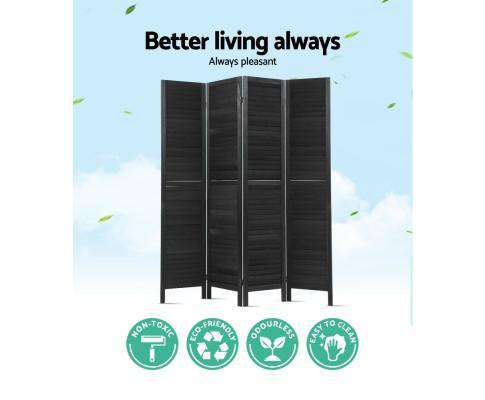 4 Panel Foldable Wooden Room Divider - Black Artiss