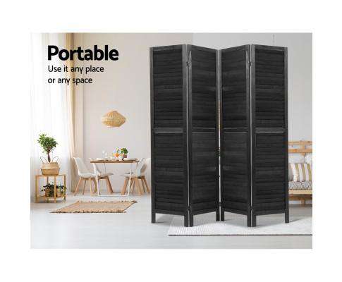4 Panel Foldable Wooden Room Divider - Black Artiss