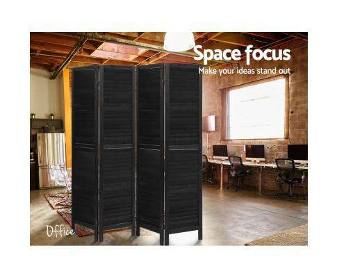 4 Panel Foldable Wooden Room Divider - Black Artiss