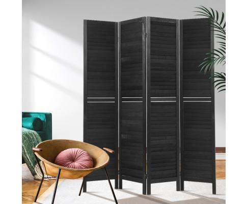 4 Panel Foldable Wooden Room Divider - Black Artiss