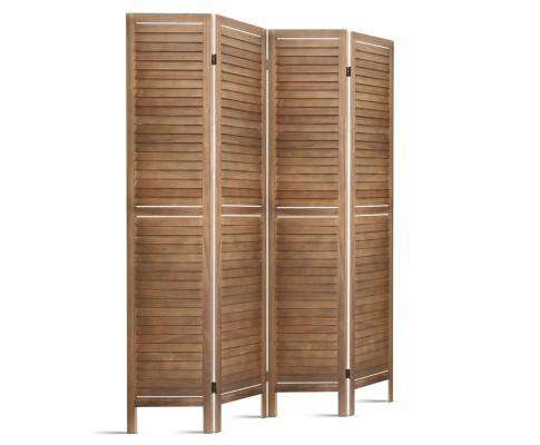 4 Panel Foldable Wooden Room Divider - Brown Artiss