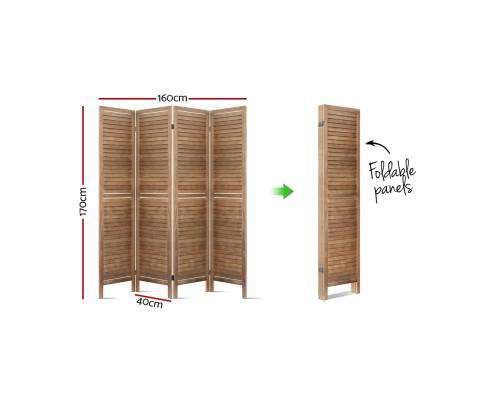 4 Panel Foldable Wooden Room Divider - Brown Artiss
