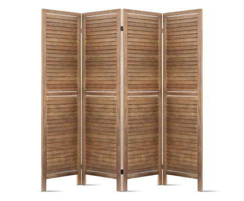 4 Panel Foldable Wooden Room Divider - Brown Artiss