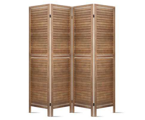 4 Panel Foldable Wooden Room Divider - Brown Artiss