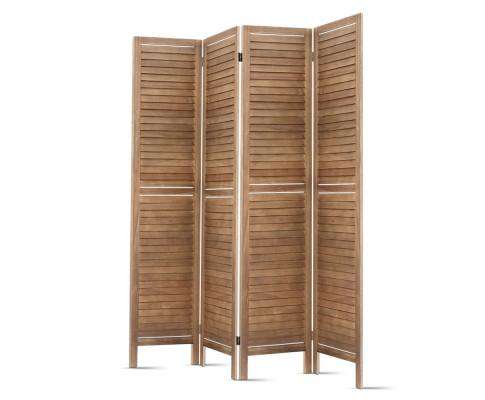 4 Panel Foldable Wooden Room Divider - Brown Artiss