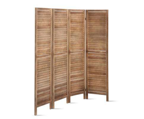4 Panel Foldable Wooden Room Divider - Brown Artiss