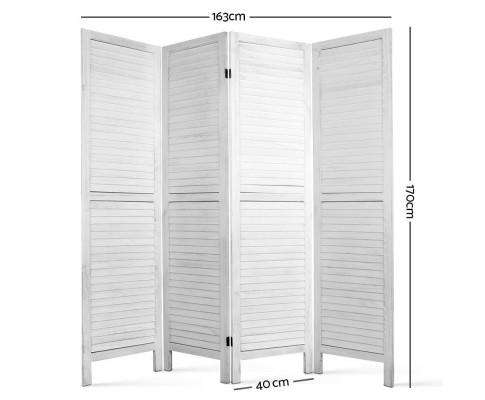 4 Panel Foldable Wooden Room Divider - White Artiss