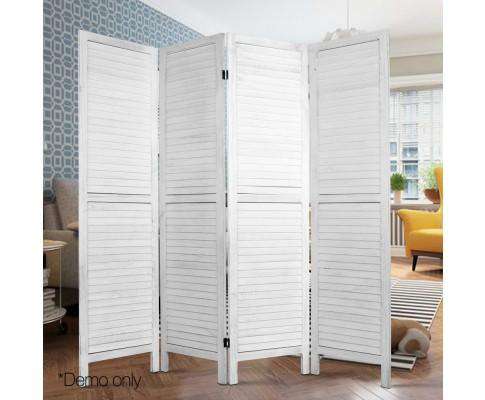 4 Panel Foldable Wooden Room Divider - White Artiss